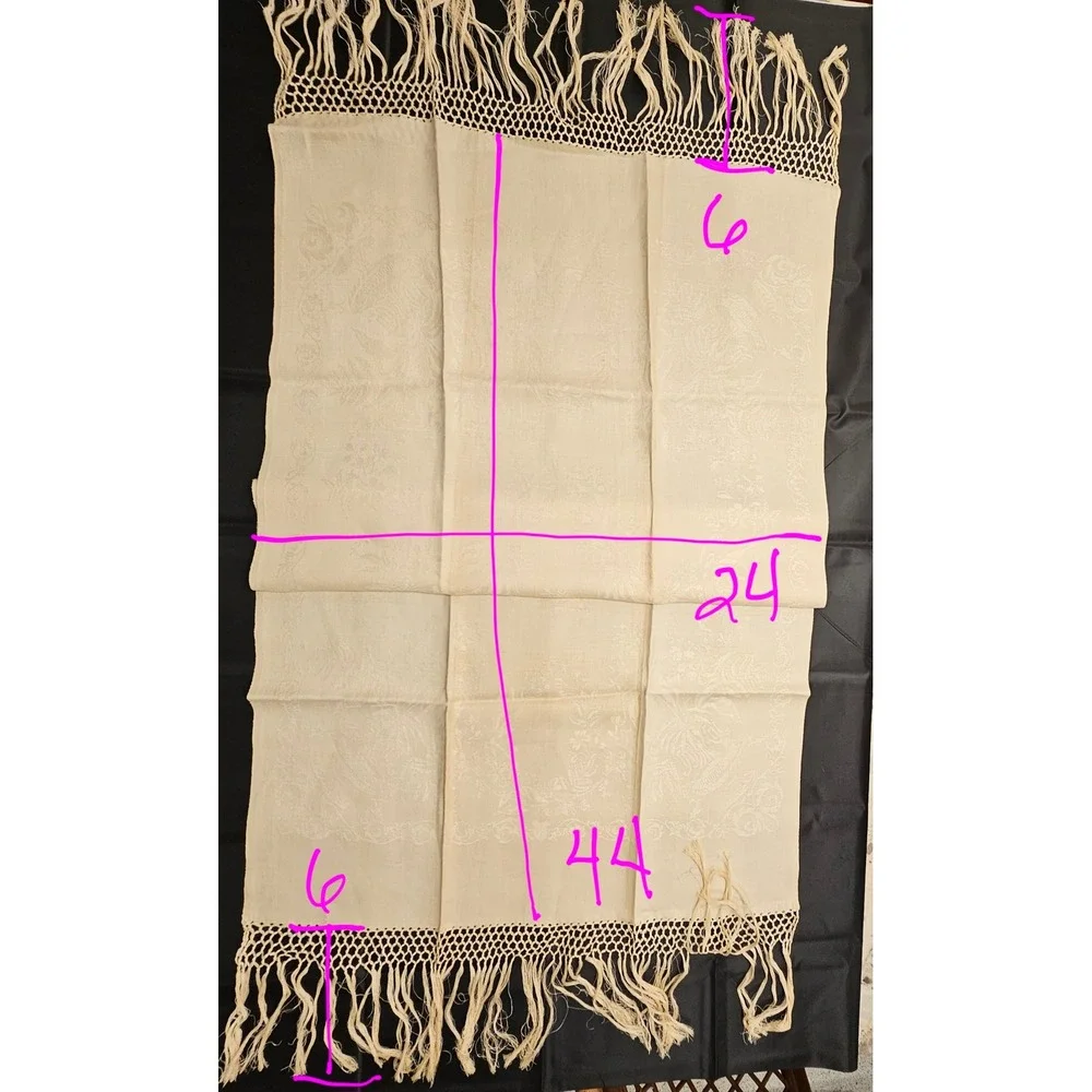 Vintage Cream Damask Show Linen Towels Runner Hand knot 6